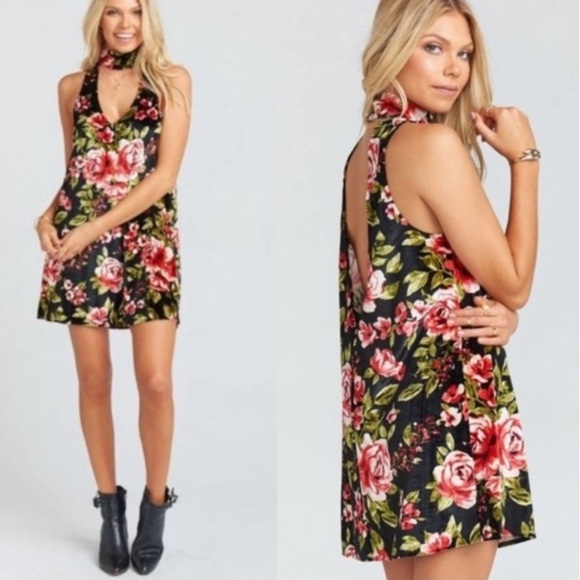Show me your Mumu Friday Choker Floral Velvet mini Dress  small - Picture 1 of 10